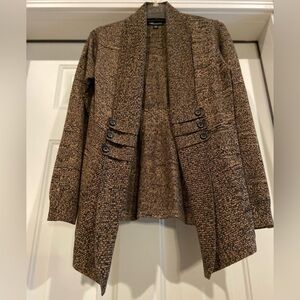 AGB~Neutral~Lightweight~Black/Tan~Marled~Knit~Open Cardigan~High/Low Hem~Size S